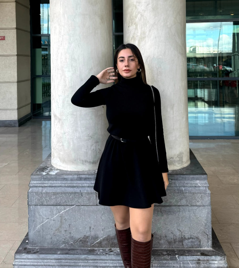 Rochie de damă din acril, cu mânecă lungă și guler înalt, croială lejeră, 32384