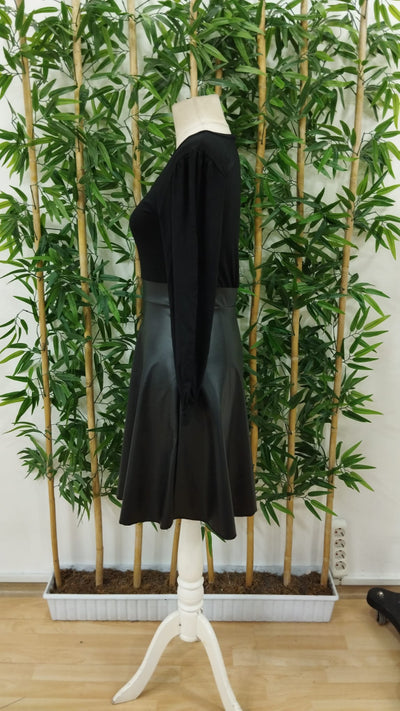 Rochie mini pentru femei cu mânecă lungă, decolteu pătrat, cu partea de sus din viscoză și partea de jos din piele, 32931
