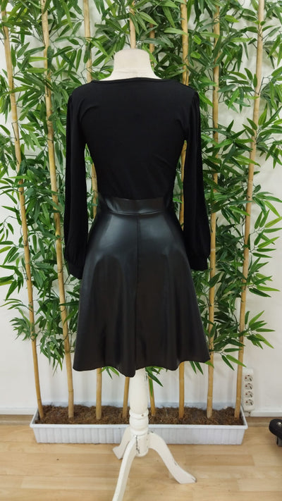 Rochie mini pentru femei cu mânecă lungă, decolteu pătrat, cu partea de sus din viscoză și partea de jos din piele, 32931