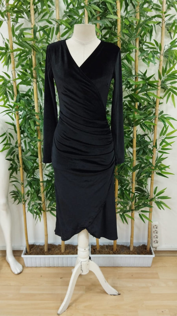 Rochie din velur midi cu guler încrucișat, mâneci lungi și fronseu la talie, pentru femei, 27719