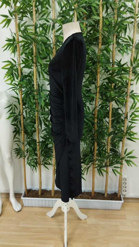 Rochie din velur midi cu guler încrucișat, mâneci lungi și fronseu la talie, pentru femei, 27719