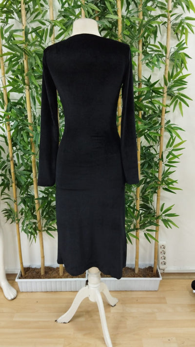Rochie din velur midi cu guler încrucișat, mâneci lungi și fronseu la talie, pentru femei, 27719