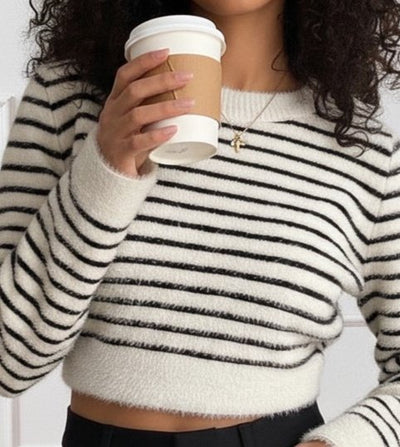 Bluz tricotat crop de damă cu guler înalt și mâneci lungi, 31067