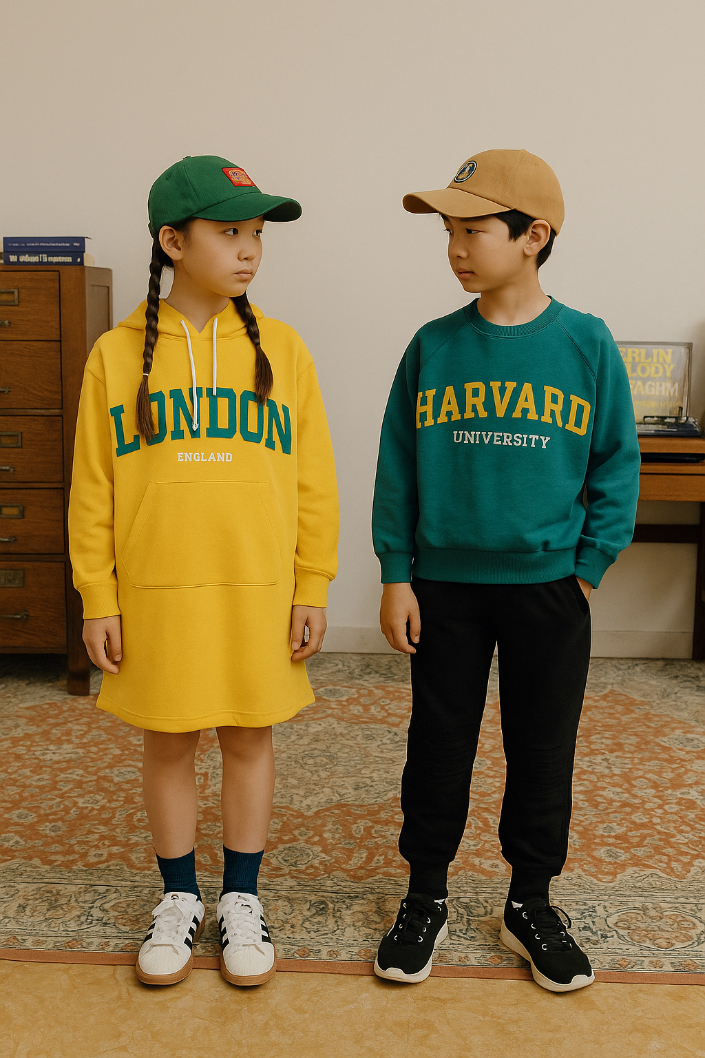 Kız Çocuk Kapüşonlu Sweat Elbise | 3–9 Yaş | RG Brand | RG1509 - EKRU
