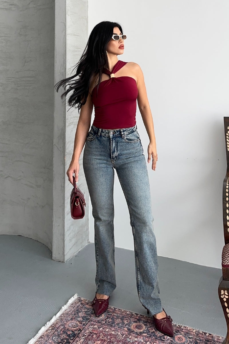 Pantalon Denim Tietura Picior Straight Fit 7114