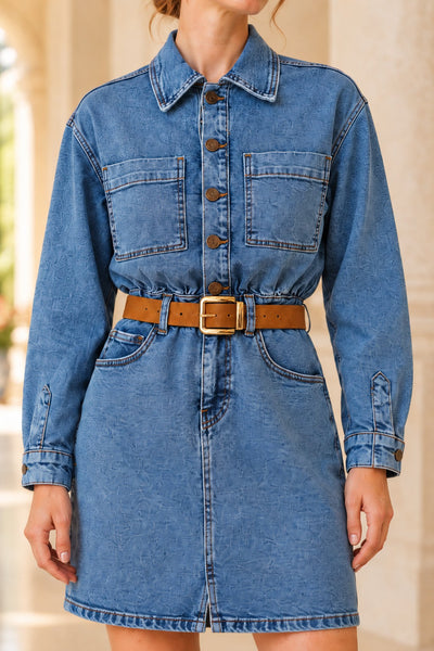 Düğmeli Mini Kot Elbise 3027