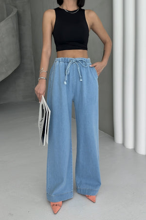 Pantaloni Palazzo cu talie elastică 7076