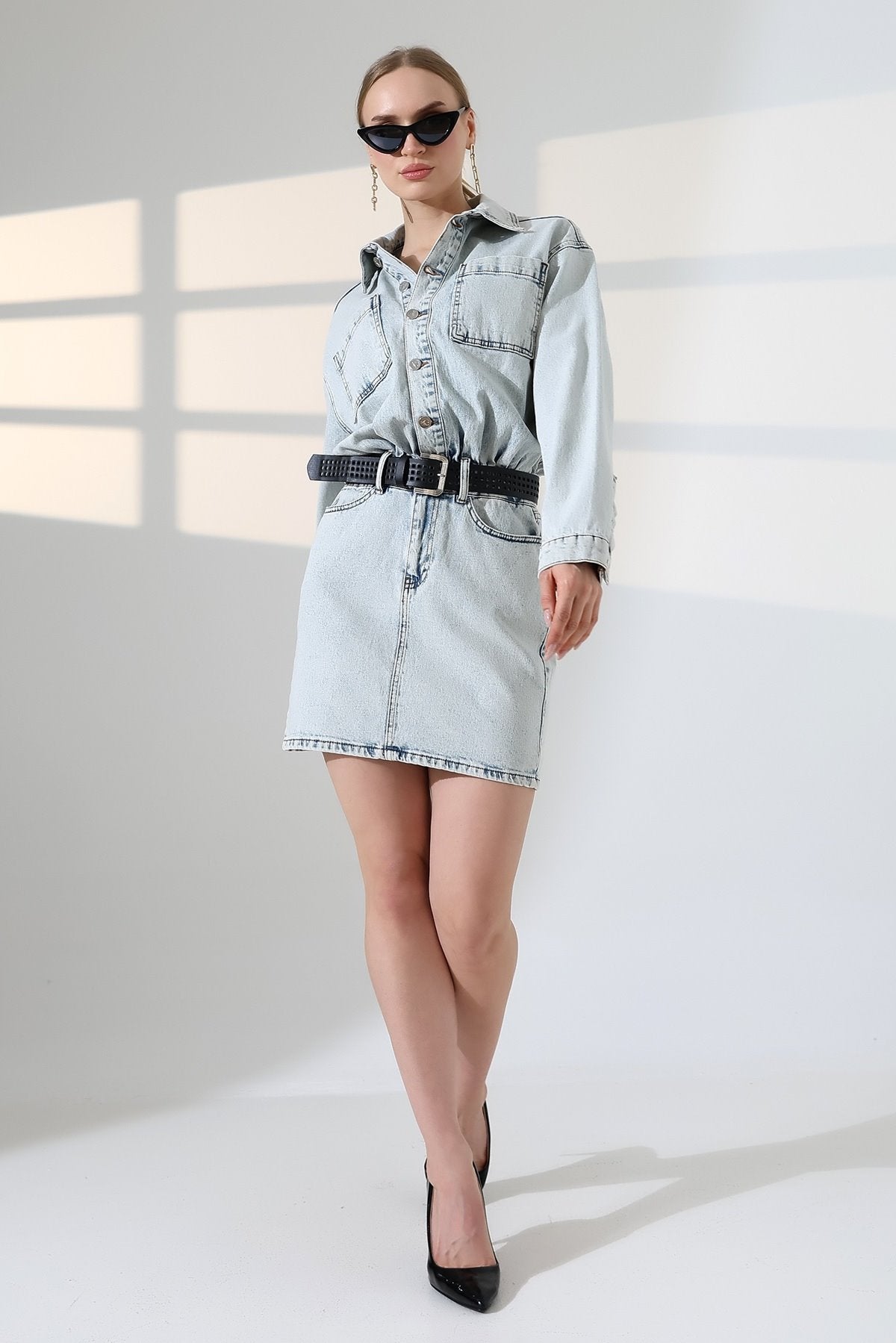 Rochie Denim Mini cu Nasturi 3027