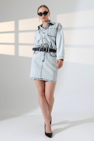 Rochie Denim Mini cu Nasturi 3027