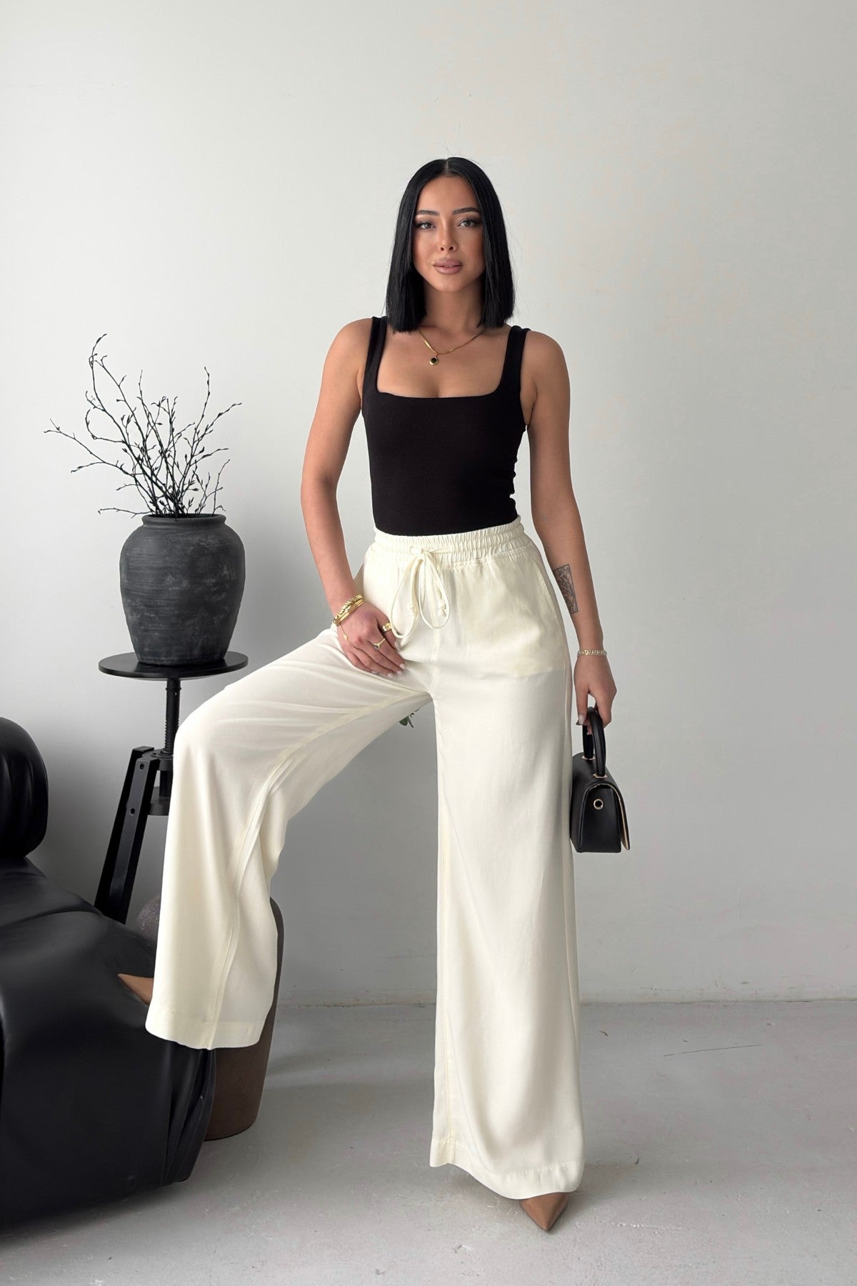 Pantaloni Palazzo cu Talie Elastică 7150