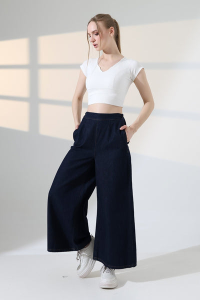 Pantaloni Denim Évazati cu Talie Elastică Spate 7120