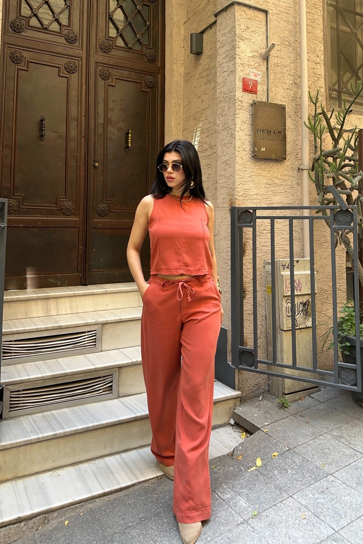 Set Bluz fără Mâneci și Pantaloni Relax cu Șnur 3214