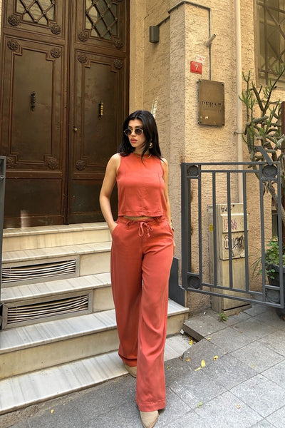 Set Bluz fără Mâneci și Pantaloni Relax cu Șnur 3214