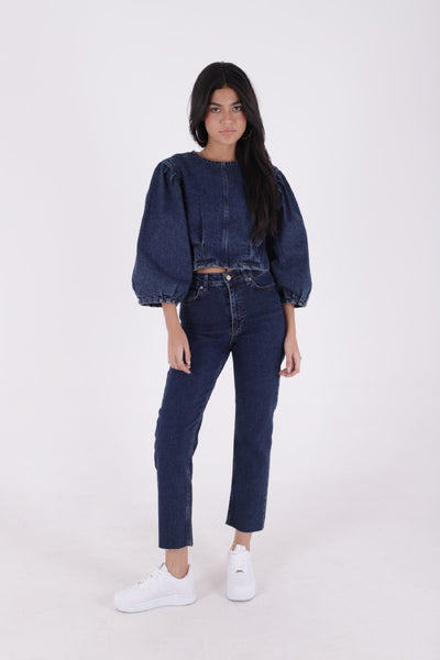 Pantaloni Denim Mom Fit cu Crac fara Cusaturi 764