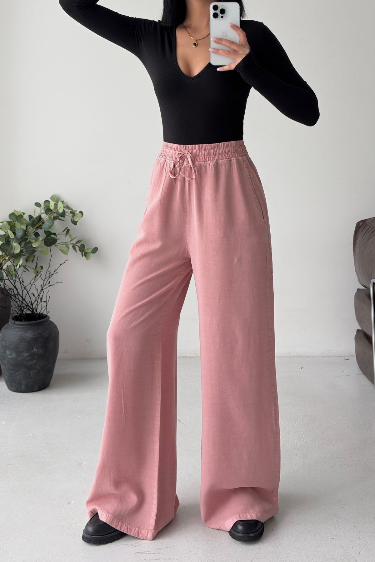 Pantaloni Palazzo cu Talie Elastica HS708