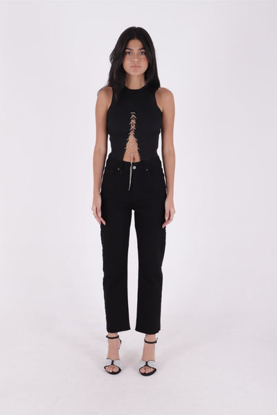 Pantaloni Denim Mom Fit cu Crac fara Cusaturi 764