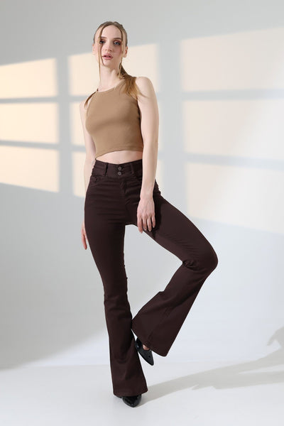 Pantaloni Denim cu Curea Lată și Pense 7151