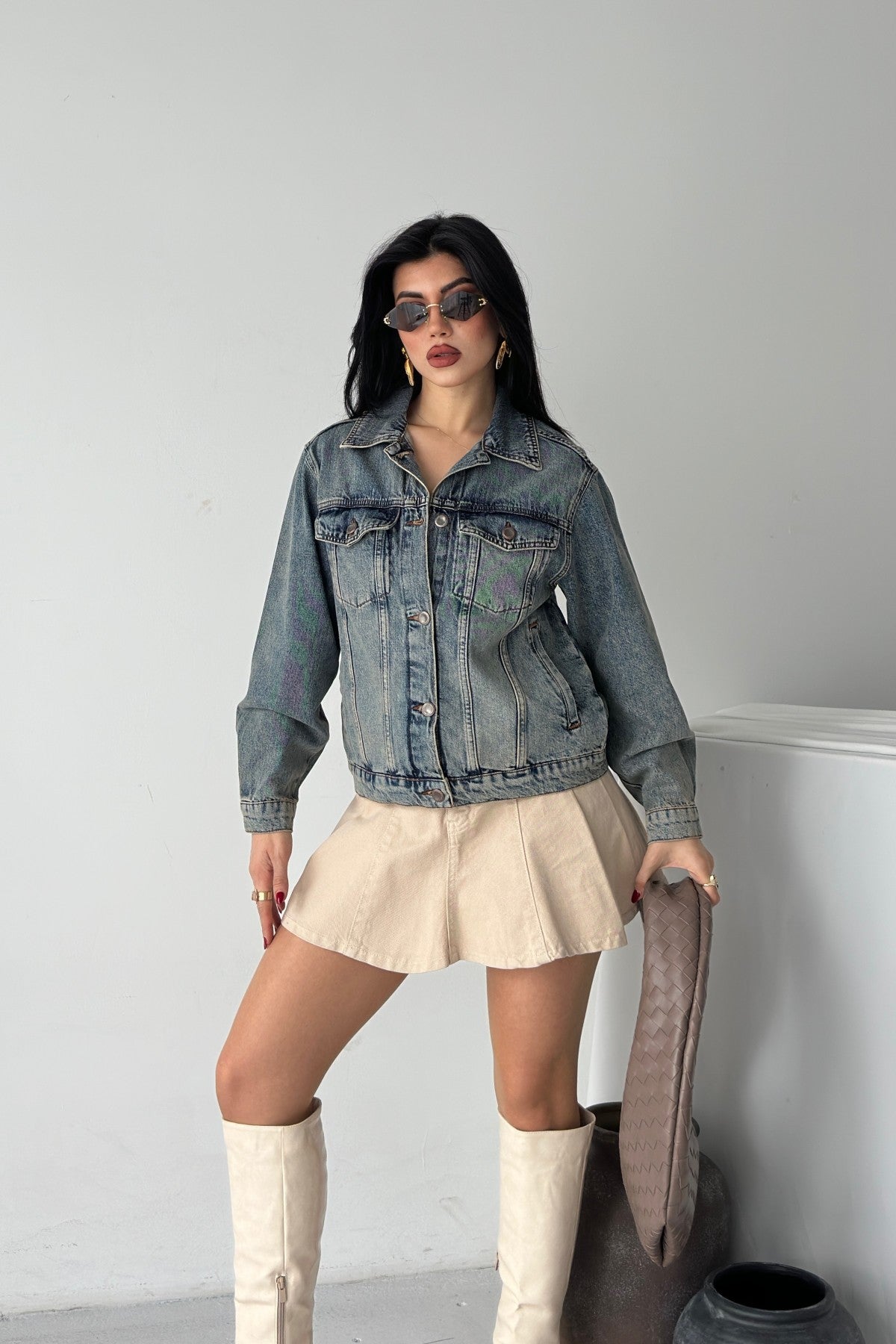 Jachetă Denim cu Guler Clasic, Buzunare și Butoane 6081