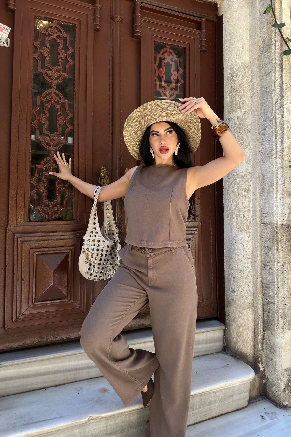 Set Bluz fără Mâneci și Pantaloni Relax cu Șnur 3214