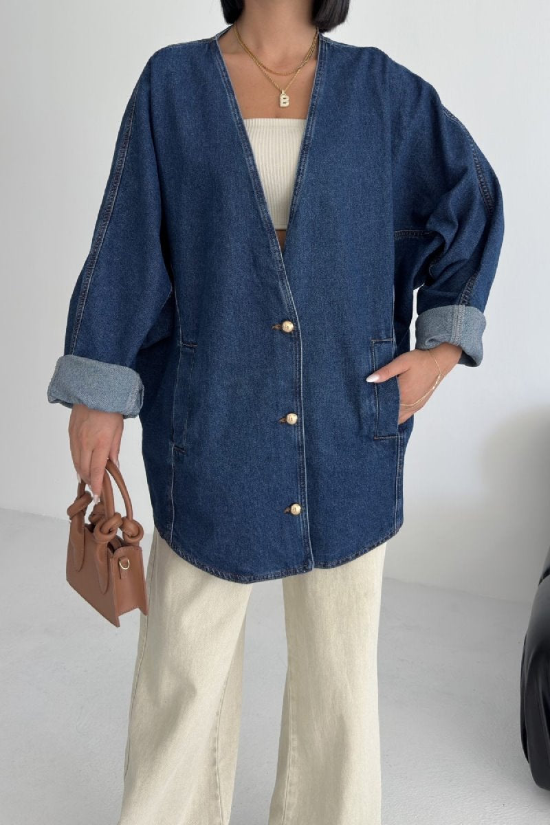 Jachetă Denim Oversized cu Mâneci Liliac 6059