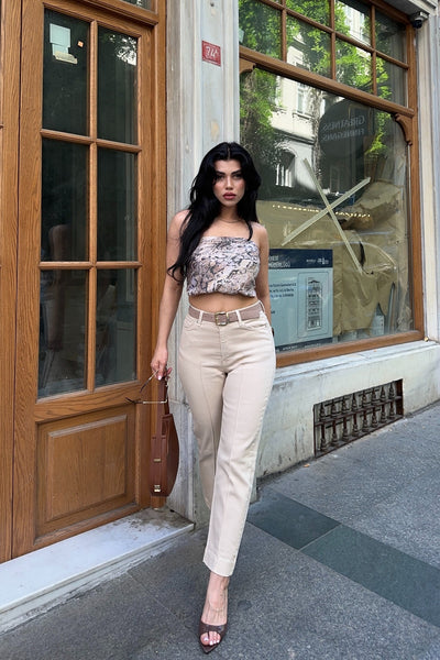 Pantaloni din denim cu bordură frontală 7194