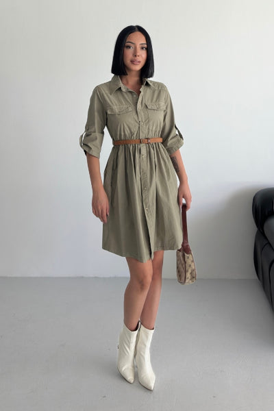 Rochie Denim Scurta cu Detaliu Plegat 3040