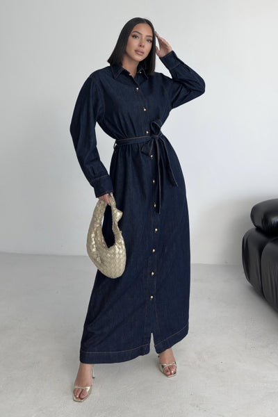 Rochie Denim Clasica Lunga cu Nasturi 3034