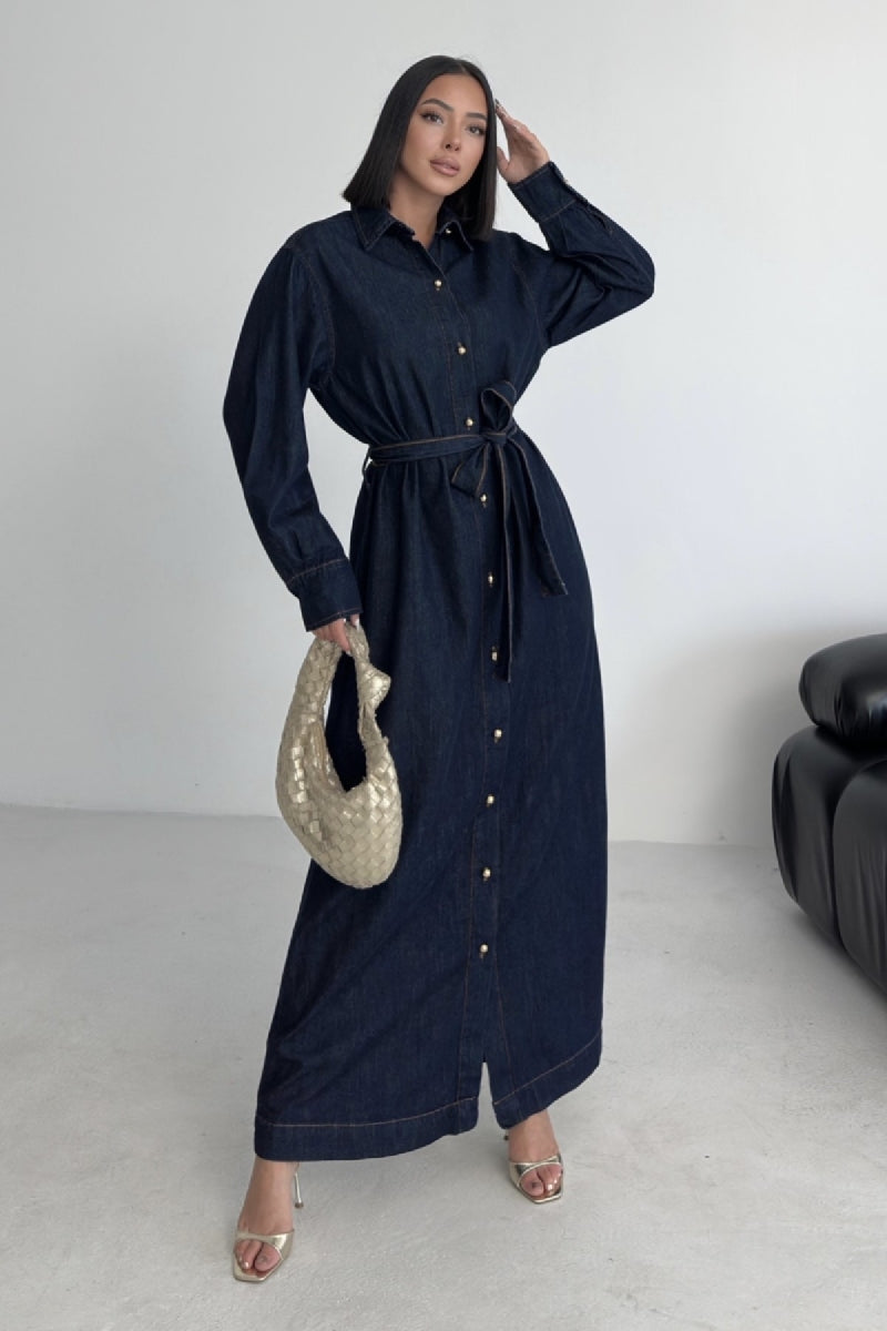 Rochie Denim Clasica Lunga cu Nasturi 3034