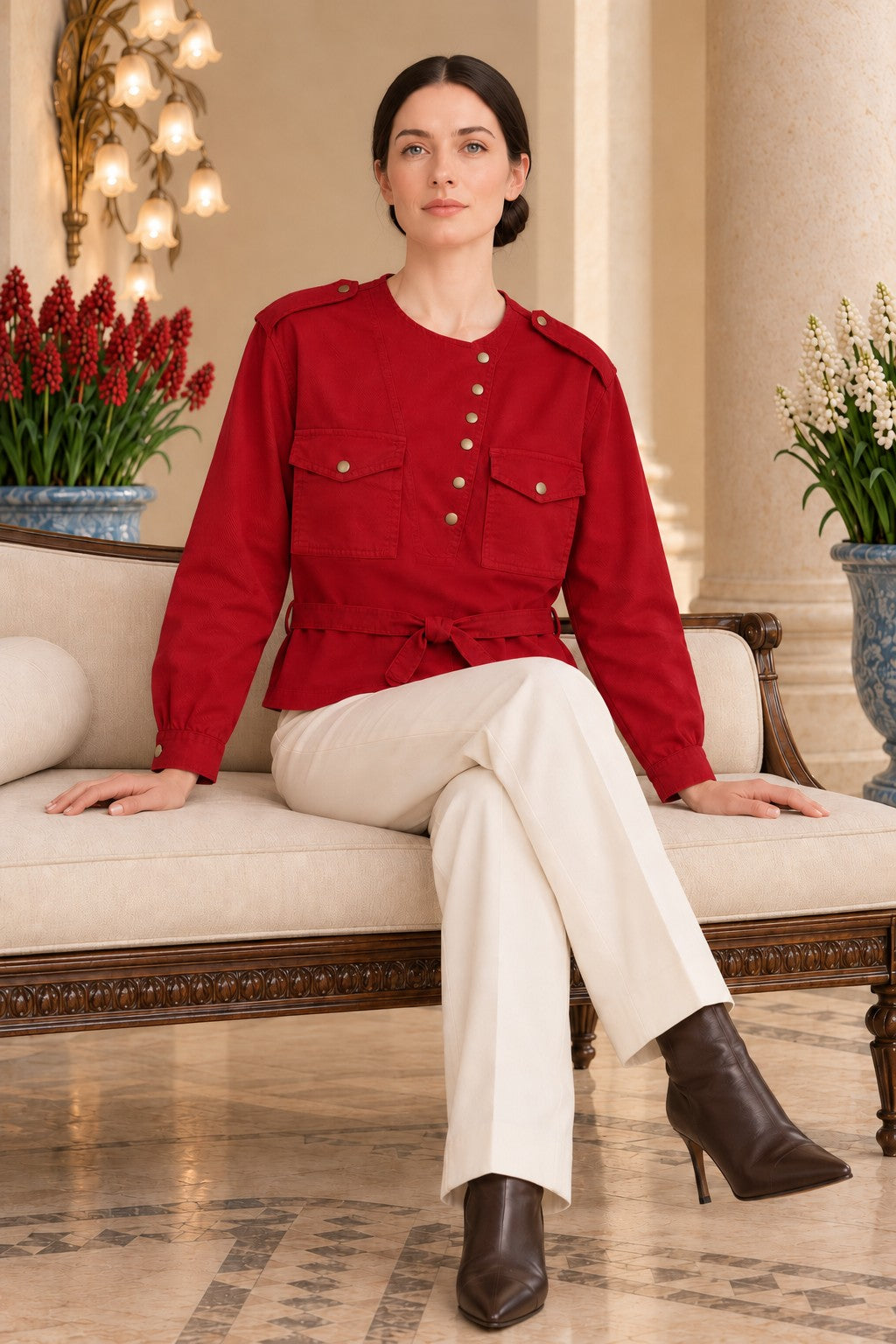 Shirt with Snap Button Collar and Belt 6379