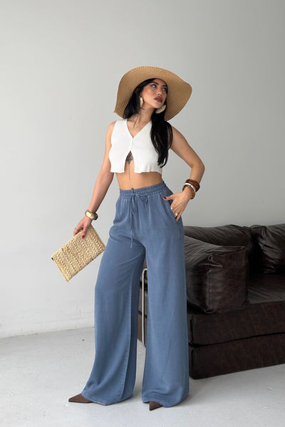 Pantaloni Palazzo cu Talie Elastica HS708