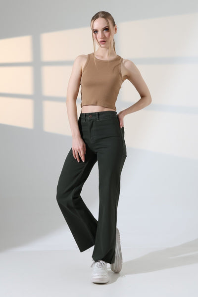 Pantalon Denim Palazzo cu Buzunare Decorative 1710
