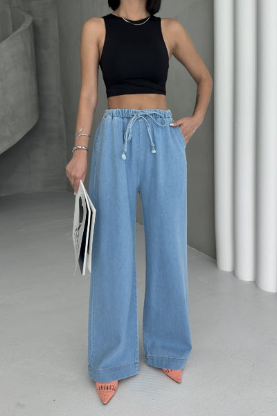 Pantalon Palazzo cu Talie Elastica 7076