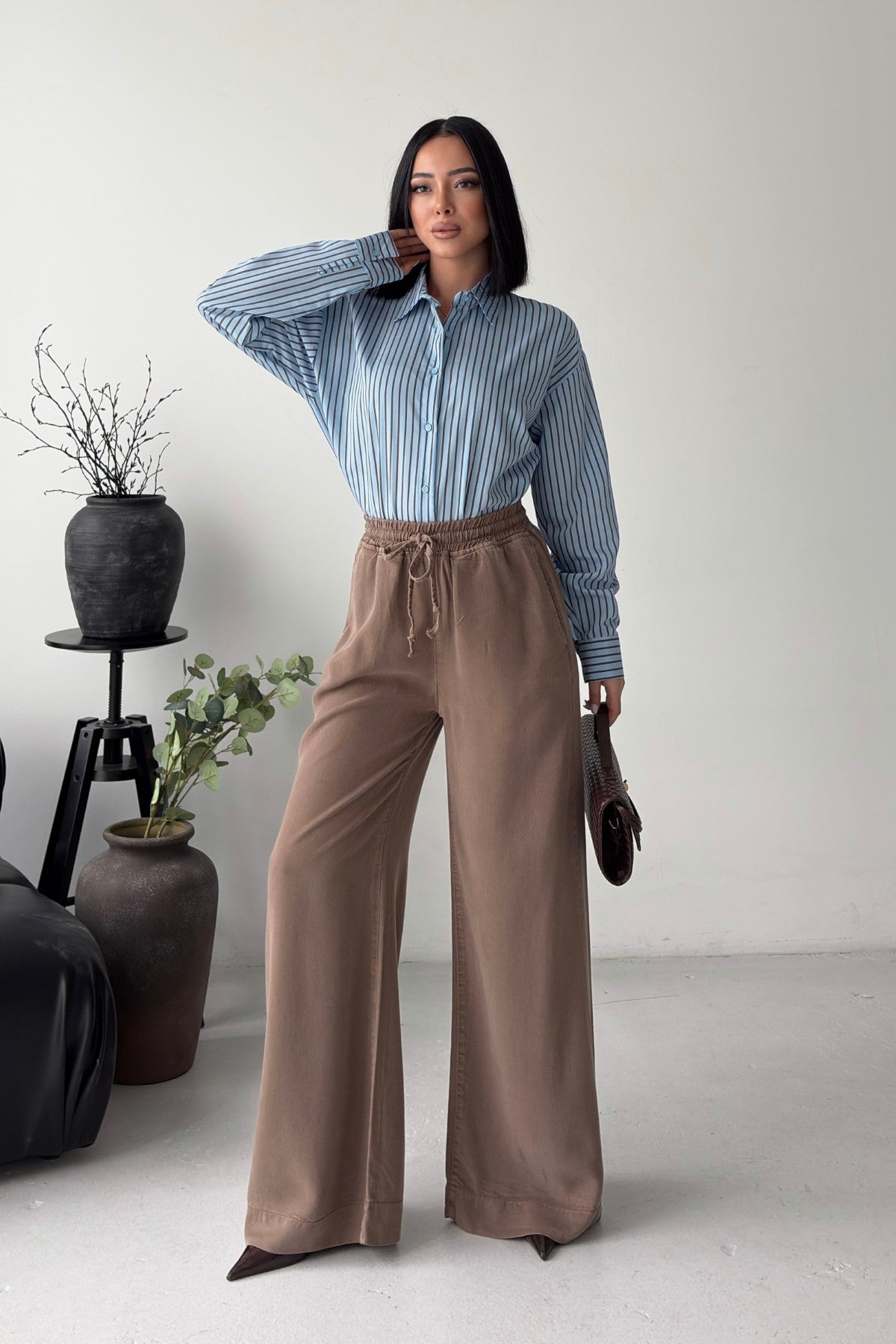 Pantaloni Palazzo cu Talie Elastică 7150