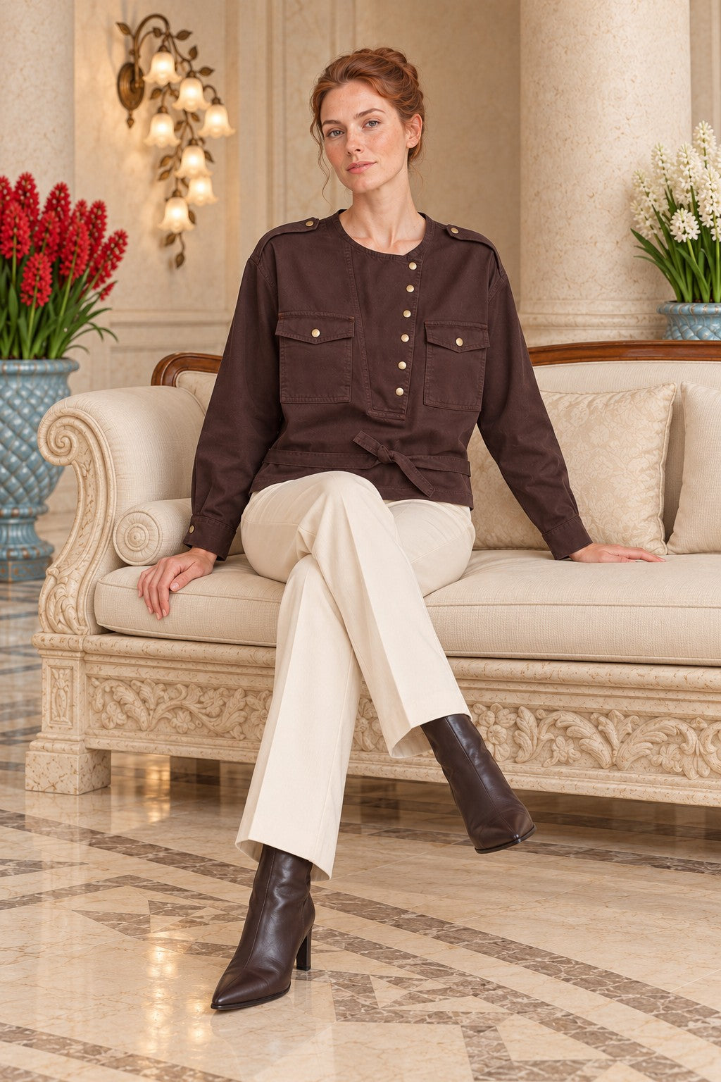 Shirt with Snap Button Collar and Belt 6379