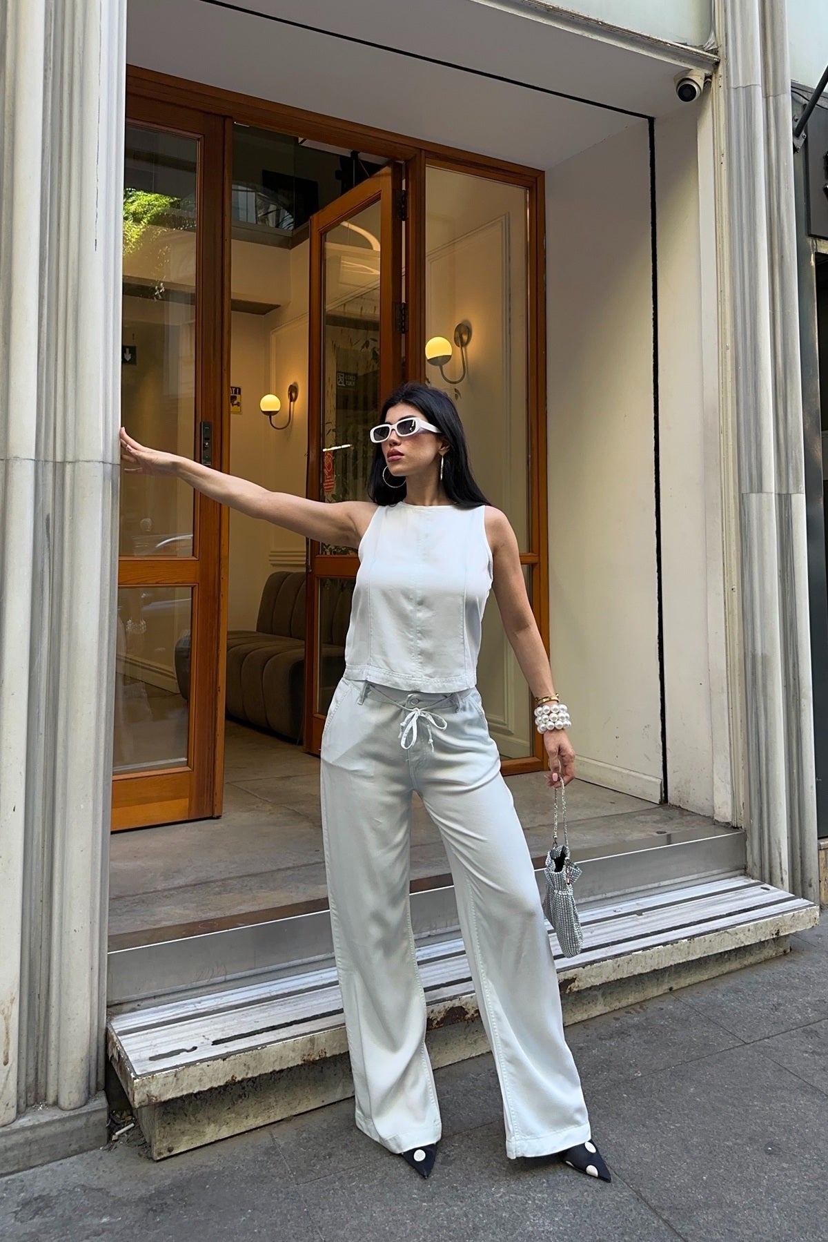 Set de bluză fără mâneci și pantaloni relaxați cu șiret 3214