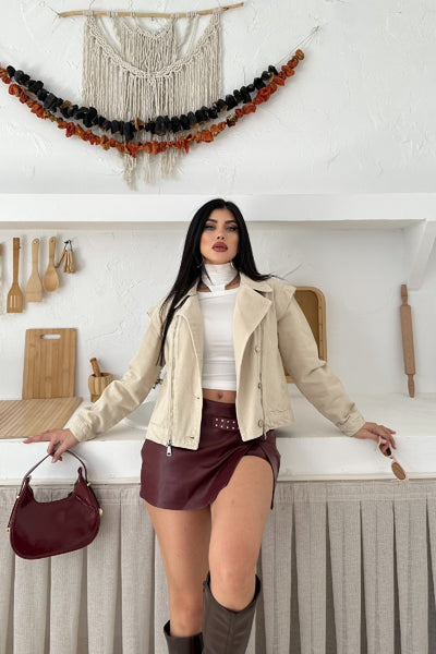 Jachetă Denim cu Detalii de Fermoar 6141