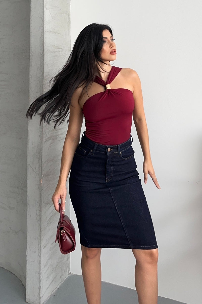 Fustă Denim Lungime Medie 1039