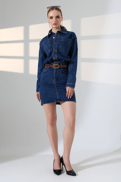 Rochie mini din denim cu nasturi 3027