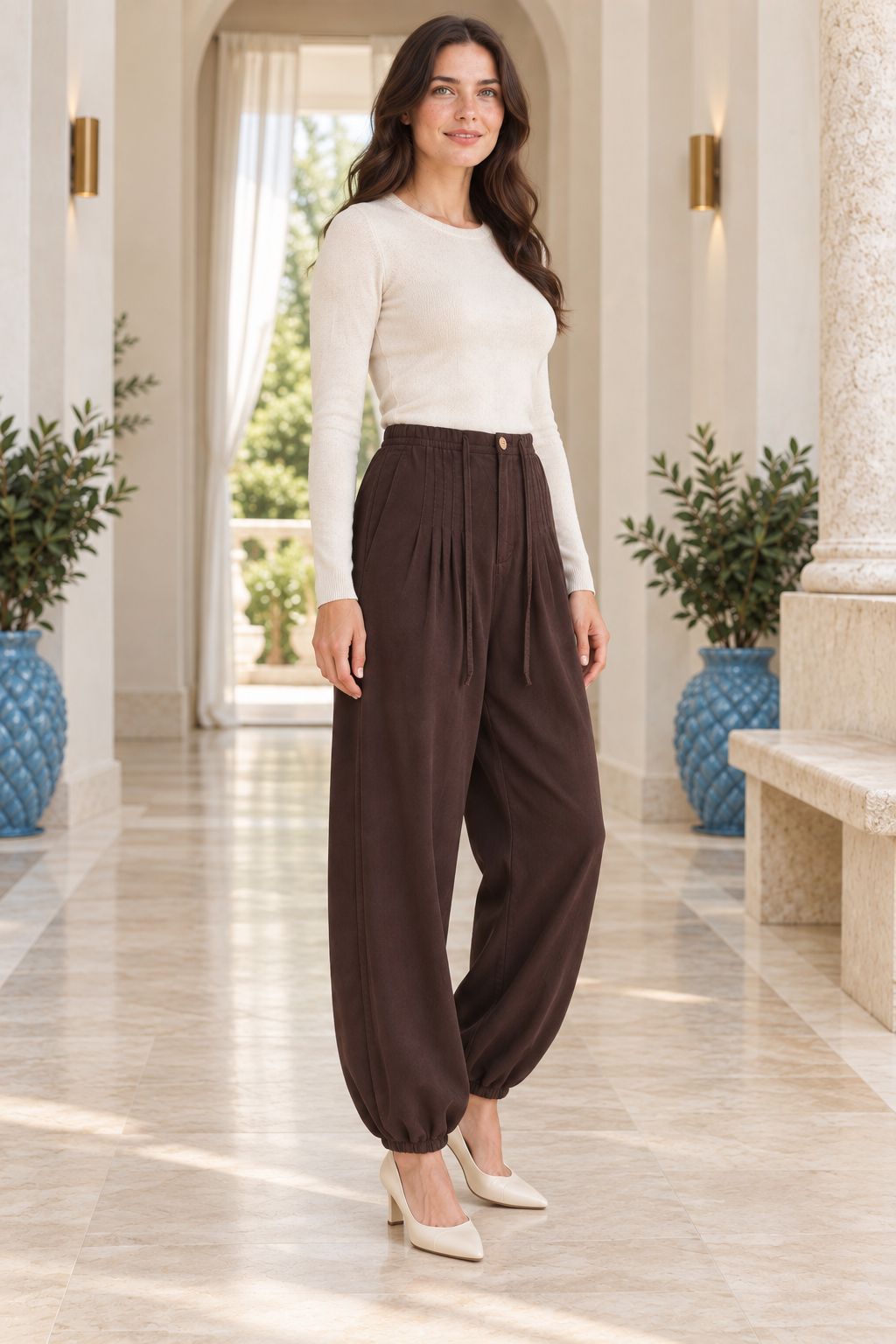 Kroşetalı Paça ve Beli Lastikli Pantolon 7241