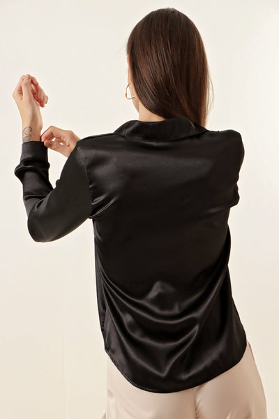 20112 Cămașă Satin Cuiblată - Negru