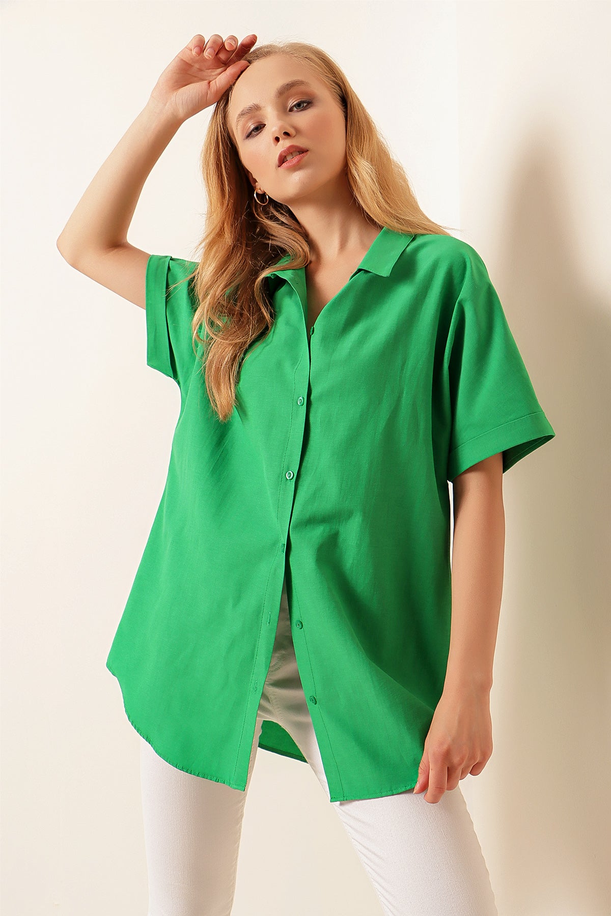 20120 Cămașă Oversize cu Mâneci Scurte - Verde