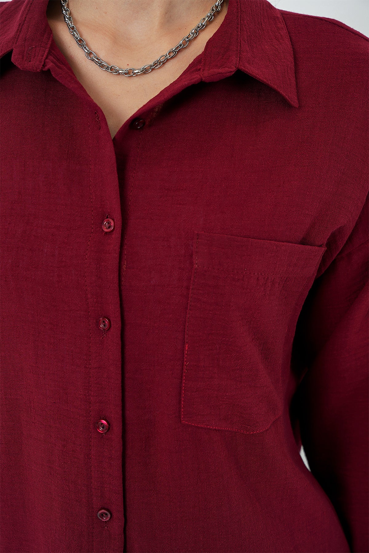 20153 Camasa din in oversize cu o buzunar - Bordo