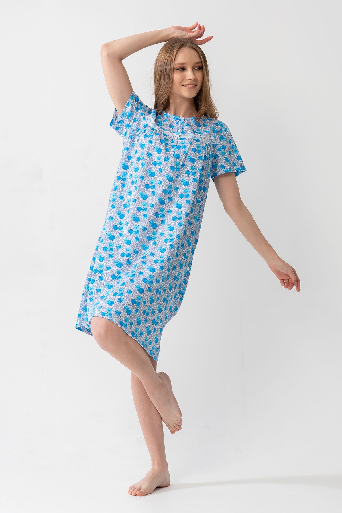 MARAS - PIJAMA DE NOAPTE CU MÂNECĂ SCURTĂ ȘI PANTALONI SCURȚI - ALBASTRU