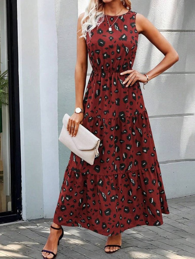 Rochie Supreme pentru femei, fără mâneci, cu guler rotund, talie elastică, model, 25085