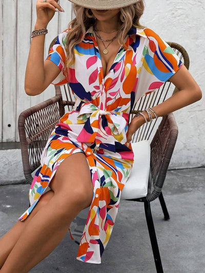 Rochie Supreme pentru femei, cu mânecă scurtă, guler, nasturi în față, drapată, model, 26396