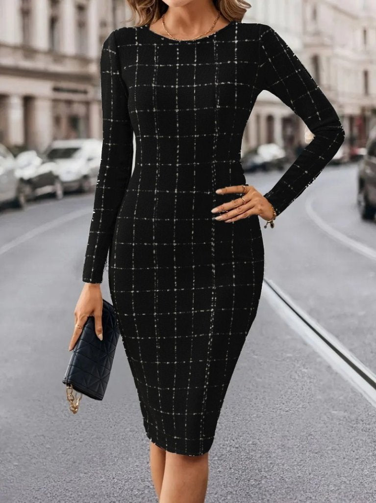 Rochie țesută mini, cu mânecă lungă și gât rotund, pentru femei, 27821