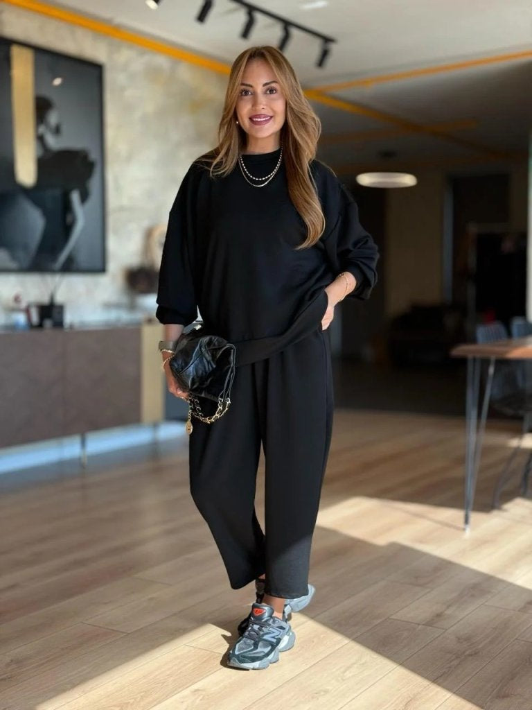 Set Două Piese Damă, Bluză cu Mânecă Lungă, Guler la Bază, Din Viscoză Două Fire și Pantaloni, 30941