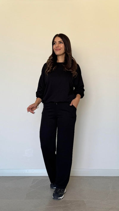 Set bluz cu mânecă lungă, guler la baza gâtului, din viscoză, cu două fire, și pantaloni, pentru femei, 30266