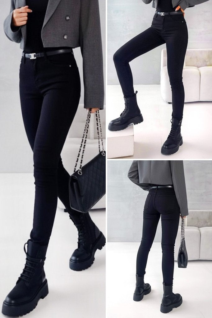 Pantaloni din denim de damă, cu talie înaltă, cu buzunare, fără curea, 30459