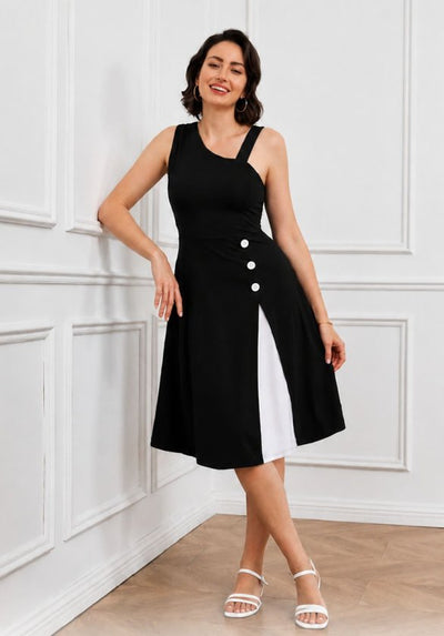 Rochie scurtă, strălucitoare, din crep, cu bretele și alte bretele, închidere cu nasturi, 34475